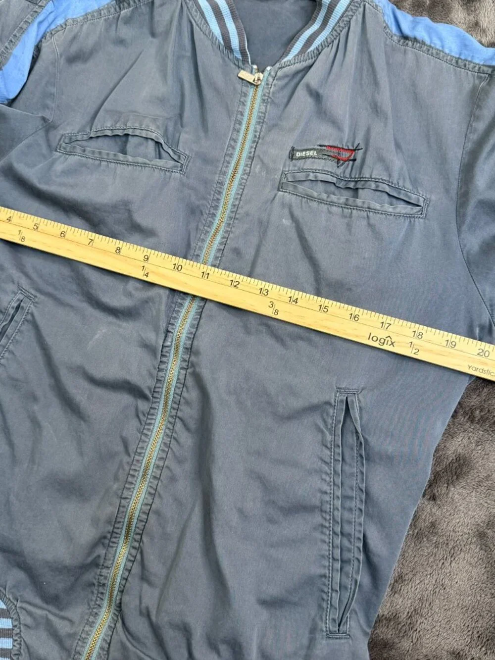 Diesel Cotton Bomber Jacket Blue Grey Colorblock M - Picture 9 of 11